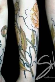 Rokas klasisks krāsains rožu tetovējums