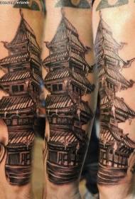 Lengan dari pola tato kuno kuil Asia yang menakjubkan