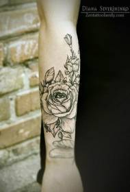 Arm black line of rose tattoo pattern