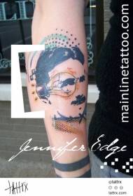 Colored Nikola Tesla tattoo with arm surrealism style