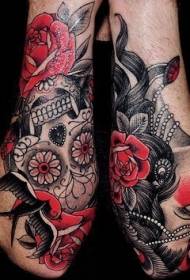 Arm cute na matingkad na kulay na pattern ng skull tattoo ng asukal