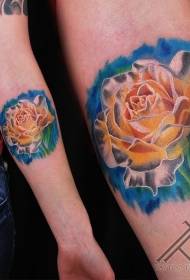 Arm realistic color big white rose tattoo pattern