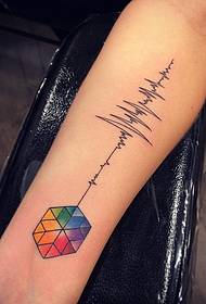 Small arm electrocardiogram multicolored geometric tattoo pattern