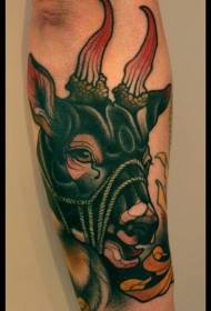 Arm old school style color demon goat tattoo