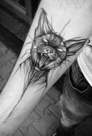 Arm black line creepy cat sketch tattoo pattern