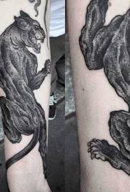 Black engraving style black panther tattoo pattern
