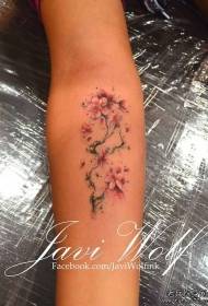 Small arm Chinese style peach flower color tattoo pattern
