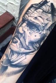 Ručno sivo pranje tajanstveni čovjek portret tetovaža uzorak