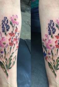 Arm beautiful colored wildflower tattoo pattern