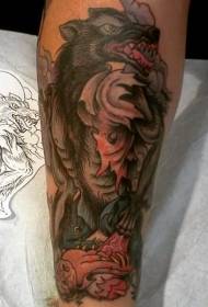 Arm old school style color werewolf tattoo pattern