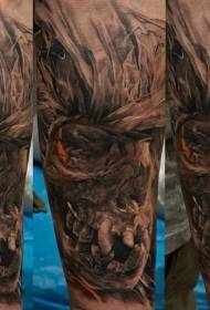 Small arm colored hairy skull skull tattoo pattern