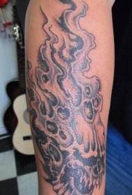 Arm scary flying burning skull tattoo pattern