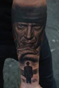 Arm realistic portrait of famous actor tattoo