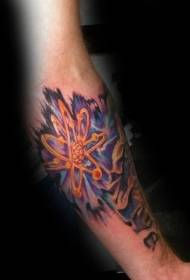 Male arm color atom tattoo pattern