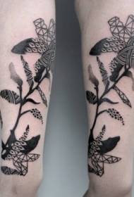 Modèle de tatouage de plantes de style alternatif bras noir gris