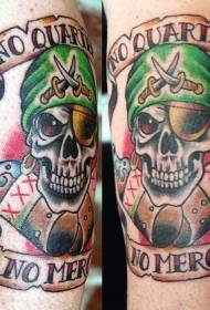 Arm color pirate skull tattoo pattern