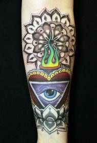 Arm color halftone heart shape with triangle eye tattoo pattern