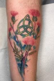 Tatuaje de la planta del brazo de la niña en la planta y la imagen del tatuaje geométrico