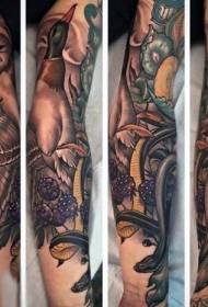 Arm new style colorful berries and duck tattoo pattern