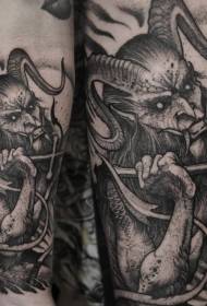 Estampat de tatuatge de dimoni de croissant negre estil gravat