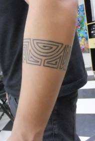 Arm large geometric gray ink totem tattoo pattern