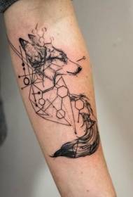 small arm sketch style black geometric fox tattoo pattern