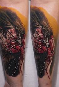 Χρώμα χεριού τρόμου αιματηρή γυναίκα πορτρέτο μοτίβο τατουάζ
