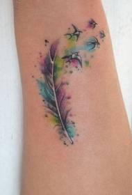 Watercolor feather bird tattoo pattern