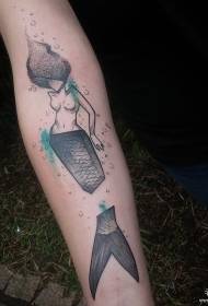 Pequena sereia de braço desconectado padrão de tatuagem pequena tinta fresca