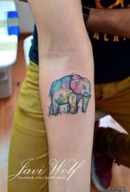 Small arm splash line painted elephant tattoo pattern