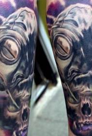 Arm mysterious style man gas mask and skull tattoo