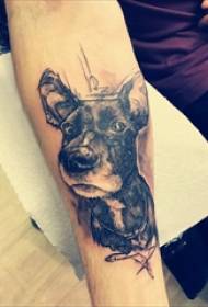 Suns tetovējums modelis zēns neapstrādātas rokas uz melni pelēks kucēns tetovējums attēlu
