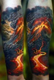 Arms amazing realistic volcanic eruption tattoo pattern