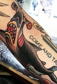 Arm creepy colored hammerhead shark tattoo pattern