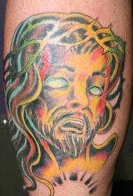 Jesus tattoo pattern in leg color despair