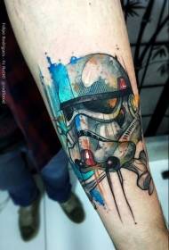 Arm modern style watercolor-like storm soldier helmet tattoo