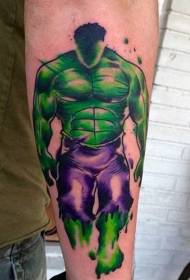 手臂水彩風格的神秘綠巨人紋身圖案