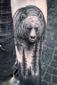 Arm black grizzly and forest tattoo pattern