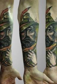 Colored wood shooter tattoo pattern in arm illustration style