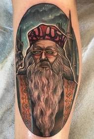 Naoružani stil ilustracije u boji Harry Potter filma Dumbledore tetovaža