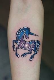 Arm color starry unicorn tattoo pattern