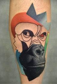 手臂彩色半写实半画式大猩猩纹身图片
