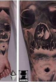 Motif géométrique de tatouage de crâne noir de style de croquis de petit bras