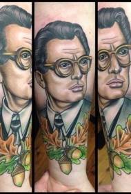 Arm old style stylized colorful man portrait tattoo