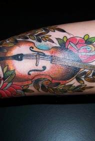 Arm color violin with english alphabet tattoo pattern
