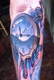Arm homemade like color decay clock tattoo pattern