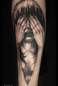 sketch style black sad woman tattoo pattern