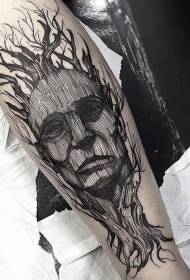 Rankų graviravimo stiliaus vyro portreto dizaino tatuiruotės modelis