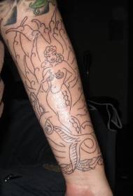 Arm colorless line mermaid tattoo pattern