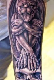 A gargoyle tattoo pattern with an arm sitting realistically